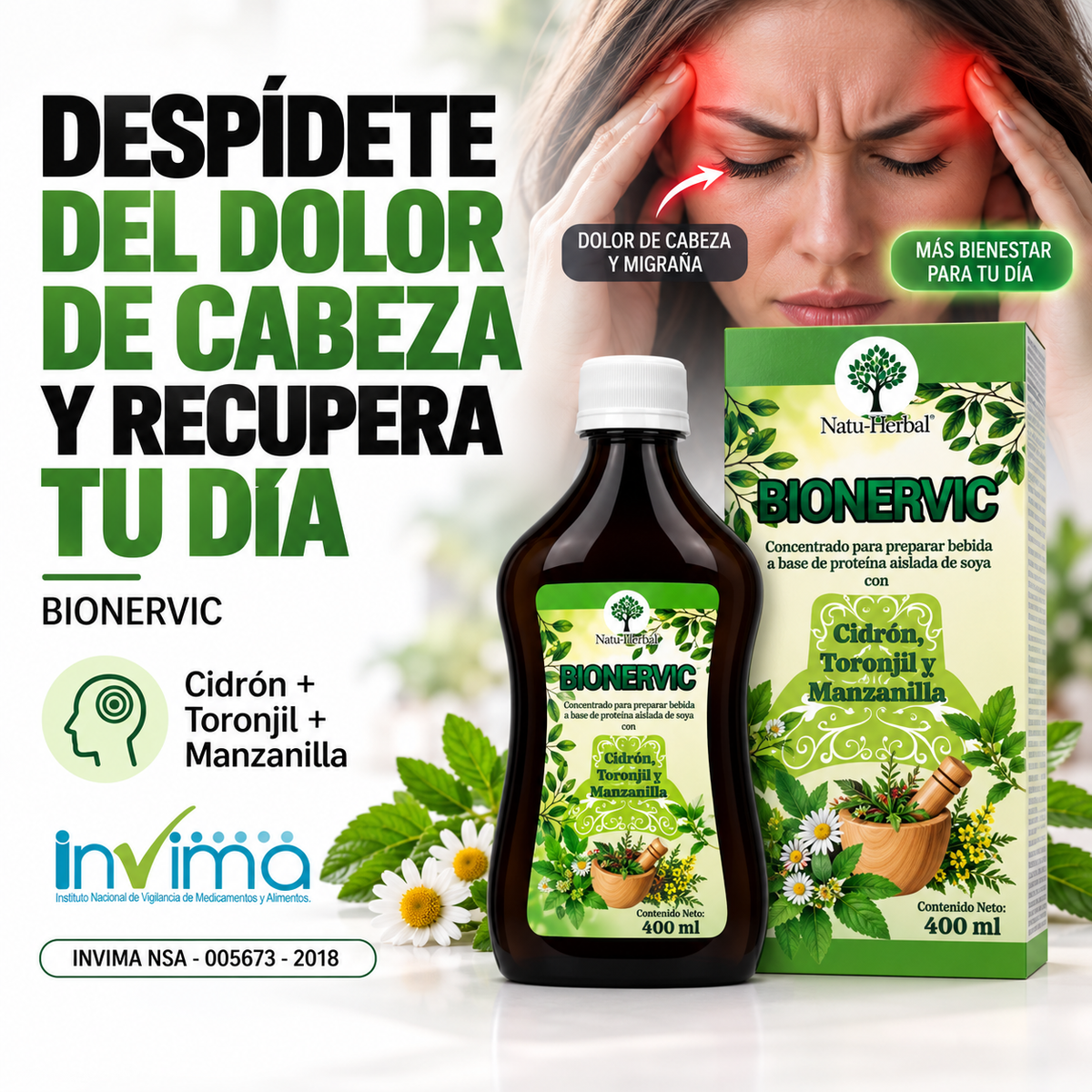 BIONERVIC - ELIMINA EL DOLOR DE CABEZA - Registro INVIMA NSA-005673-2018
