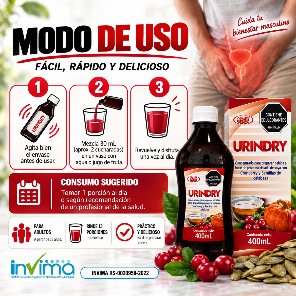 URINDRY - SI TU PRÓSTATA CAMBIA, TU VIDA TAMBIÉN - INVIMA RS-0020958-2022